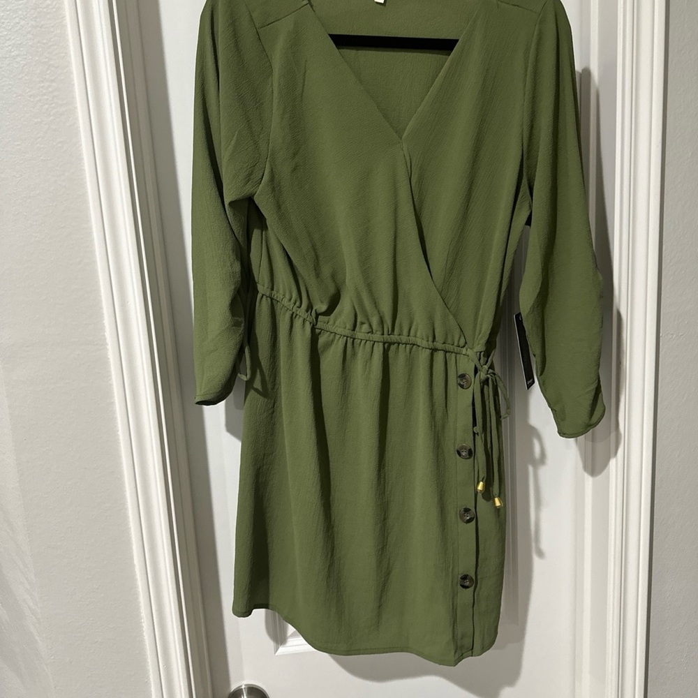 Blush Olive Green Long Sleeve Wrap Dress